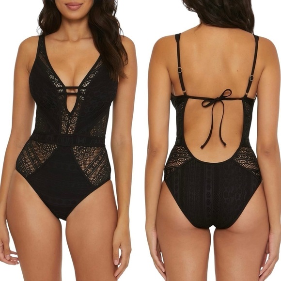 BECCA Color Play Crochet Lace One-Piece Swimsuit - Picture 1 of 9